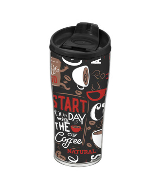 Mug thermo 440ml pour café ou thé avec couvercle Contenance:0,440L Décor:Café du matin