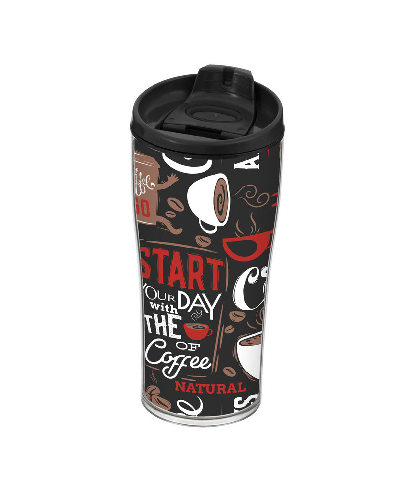 Mug thermo 440ml pour café ou thé avec couvercle Contenance:0,440L Décor:Café du matin