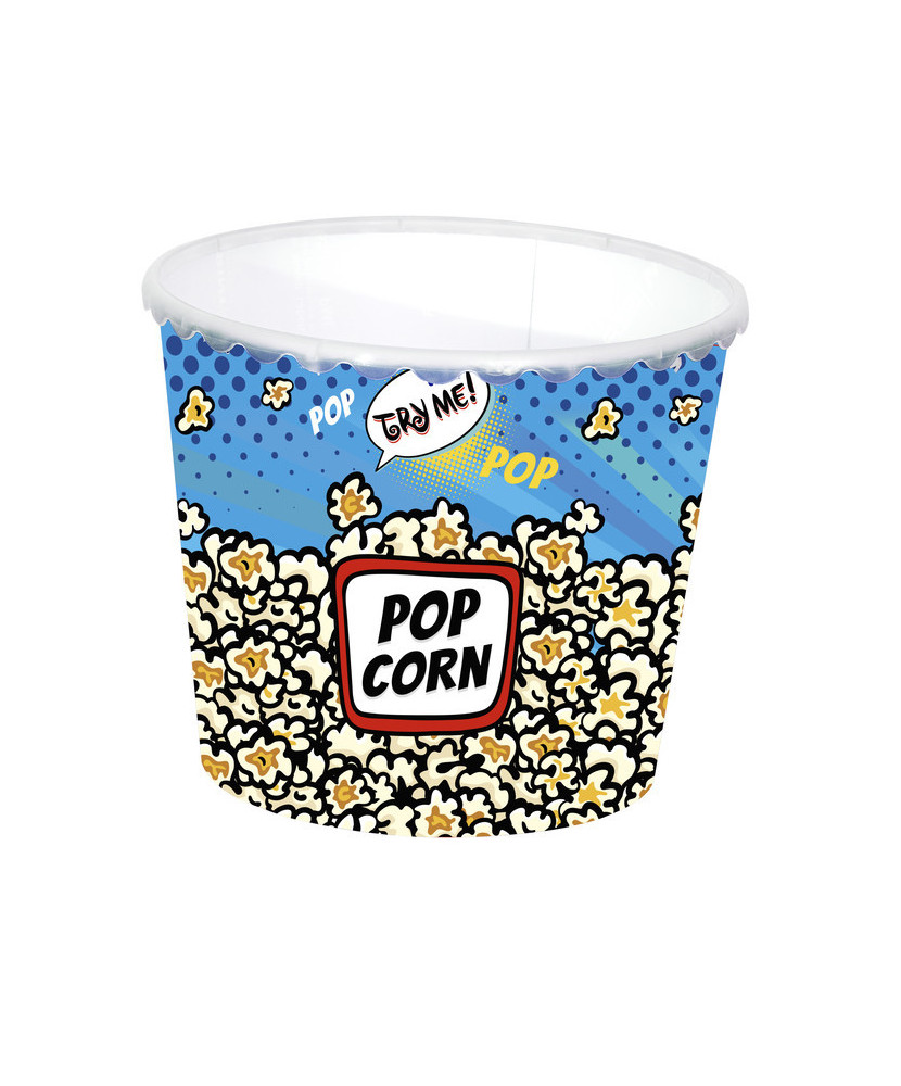 Seau 2,3L à bonbon ou apéro, décor Pop-corn bleu