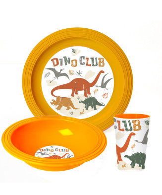 Set Dinosaure de 3 pièces petit déjeuner enfant (bol, verre, et assiette)