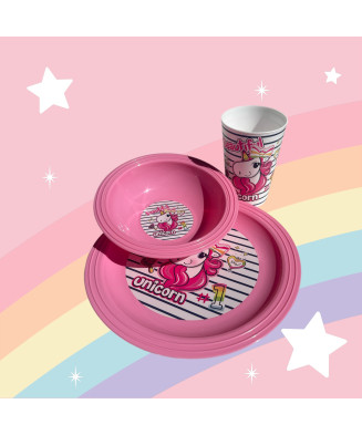 Set Licorne de 3 pièces petit déjeuner enfant (bol, verre, et assiette) 