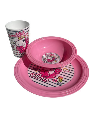 Set Licorne de 3 pièces petit déjeuner enfant (bol, verre, et assiette) 