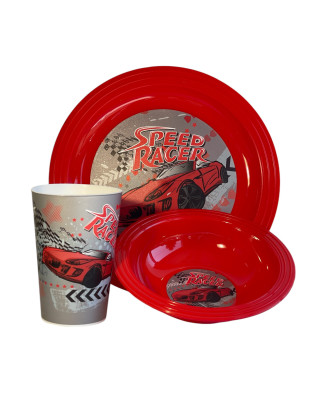 Set Speed Racer de 3 pièces petit déjeuner enfant (bol, verre, et assiette)