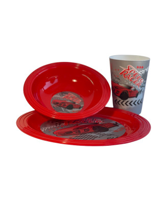 Set Speed Racer de 3 pièces petit déjeuner enfant (bol, verre, et assiette) 