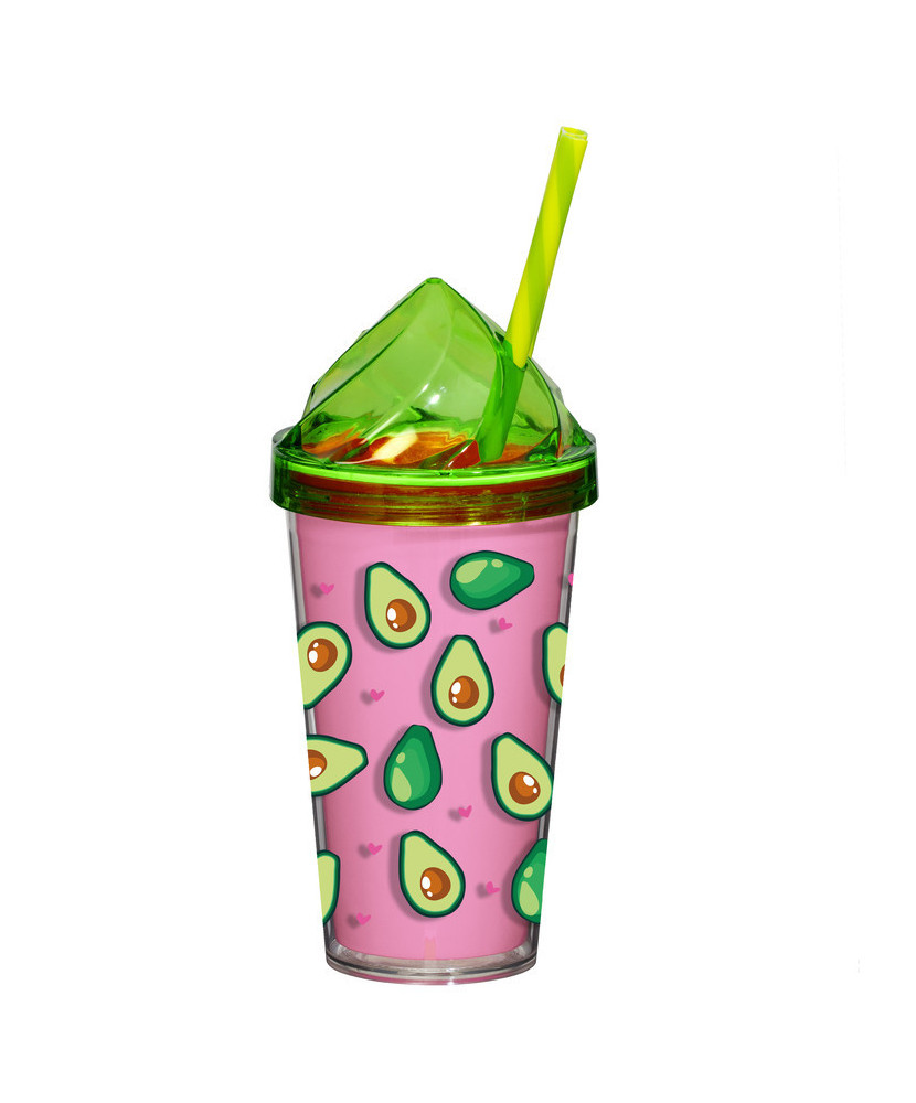 Gobelet thermo 540ml avec paille, décor Avocat, type : Glace 