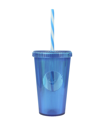 Gobelet 660ml strié neutre avec paille Couleur:Bleu