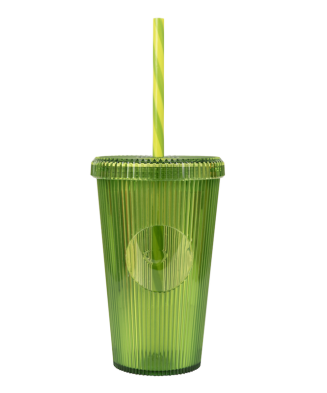 Gobelet 660ml strié neutre avec paille Couleur:Vert