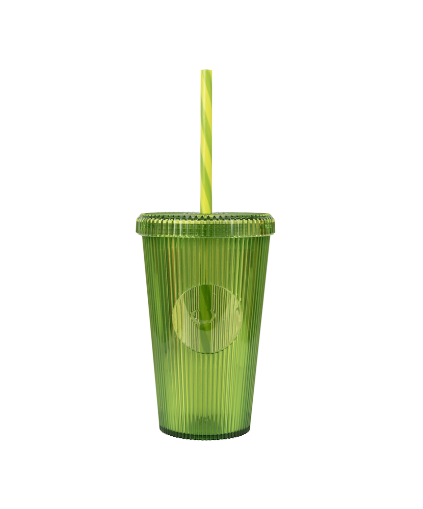 Gobelet 660ml strié neutre avec paille Couleur:Vert