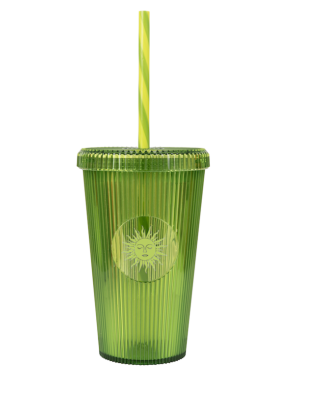 Gobelet 660ml strié décor soleil avec paille Couleur:Vert