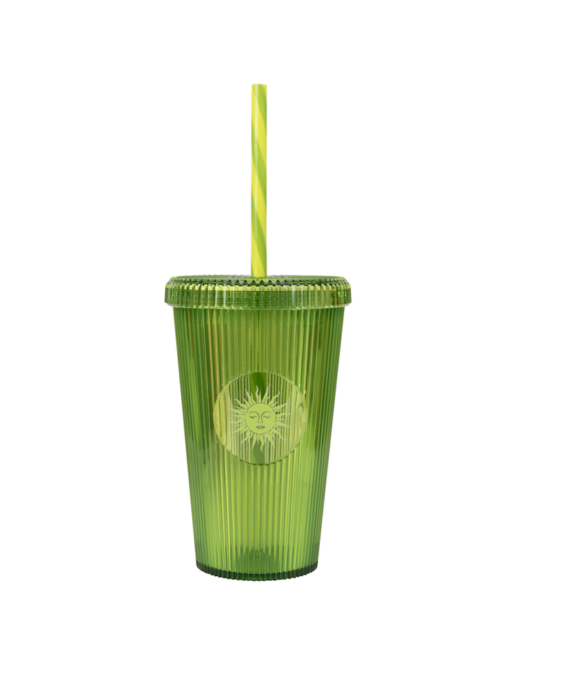 Gobelet 660ml strié décor soleil avec paille Couleur:Vert