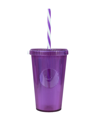 Gobelet 660ml strié neutre avec paille Couleur:Violet