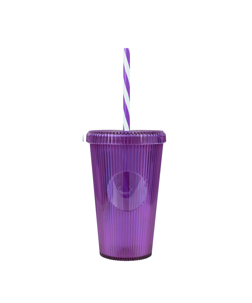 Gobelet 660ml strié neutre avec paille Couleur:Violet