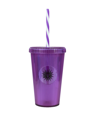 Gobelet 660ml strié décor soleil avec paille Couleur:Violet