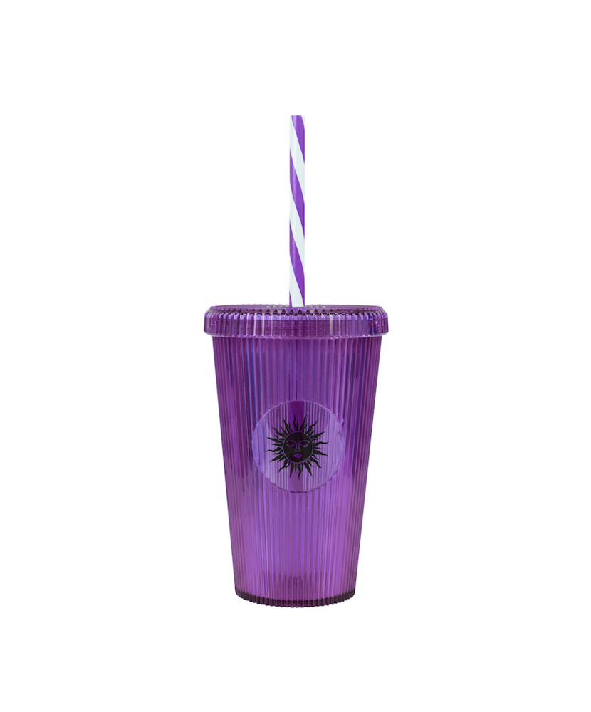 Gobelet 660ml strié décor soleil avec paille Couleur:Violet